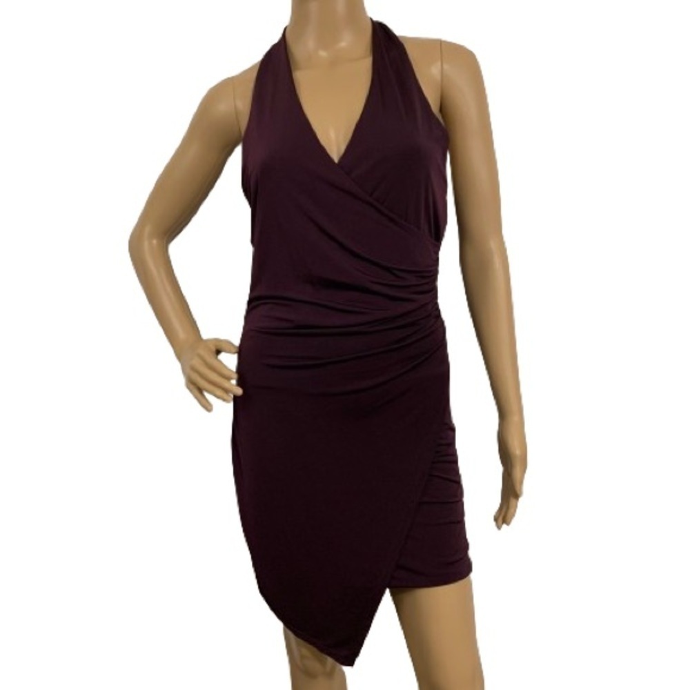 Charlotte Russe Plum Purple Fitted Asymmetrical Halter Mini Dress Size M